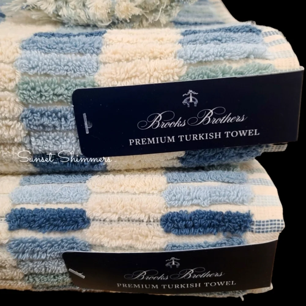6pc BROOKS BROTHERS Mosaic Tile THICK PLUSH TURKISH Towel Set New